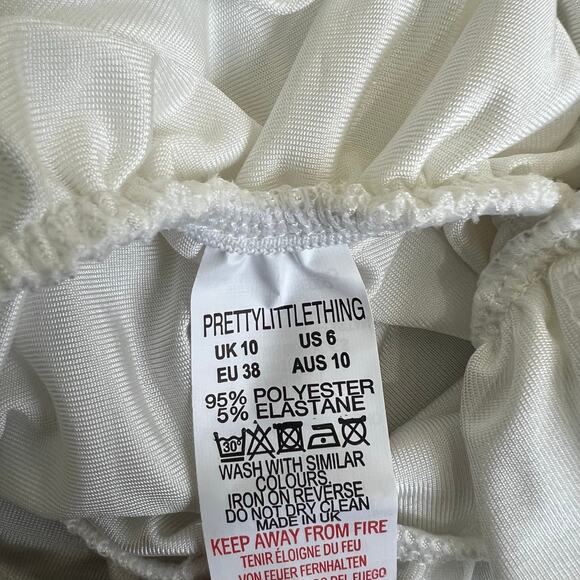 Pretty Little Thing NWT Coquette White Slinky Ruched Frill Hem Mini Skirt - Picture 6 of 6